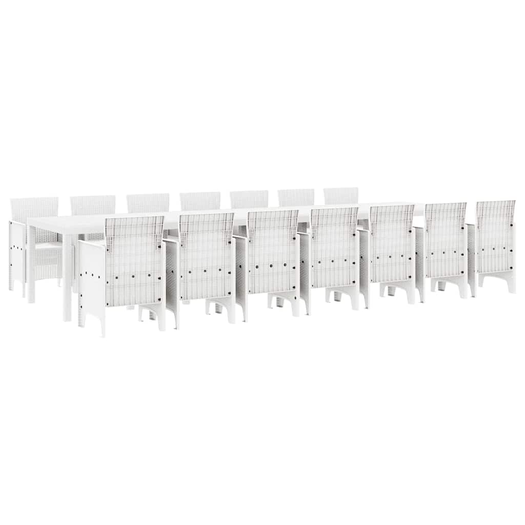Garden Dining Set with Cushions 15 pcs White PP