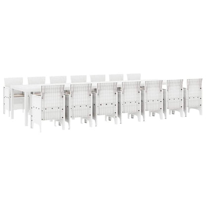 Garden Dining Set with Cushions 15 pcs White PP
