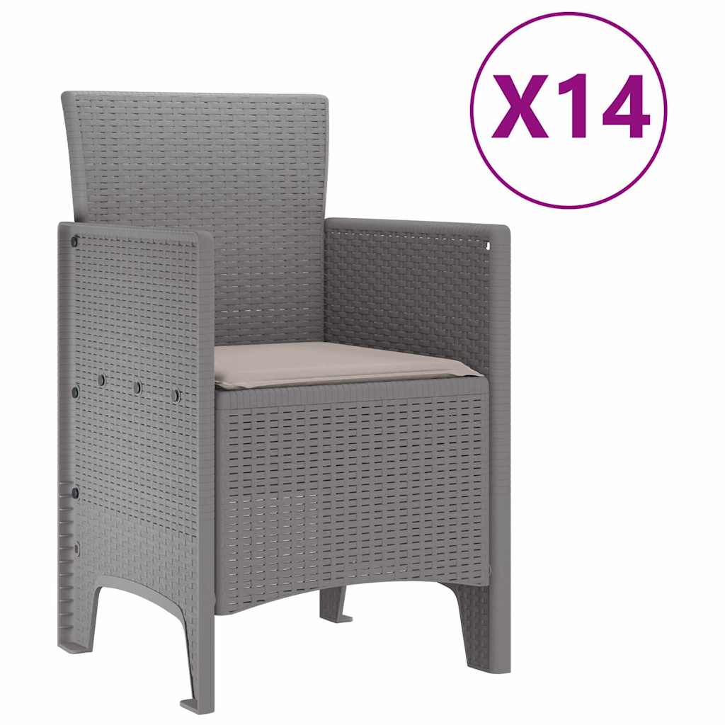Garden Dining Set with Cushions 15 pcs Light Grey PP