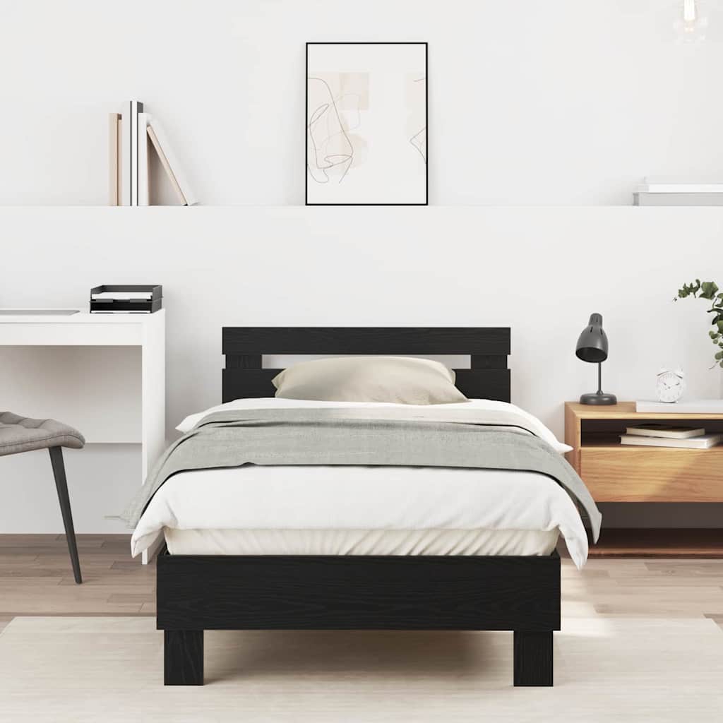 Bed Frame Black Oak 203 x 95 x 70 cm Engineered Wood