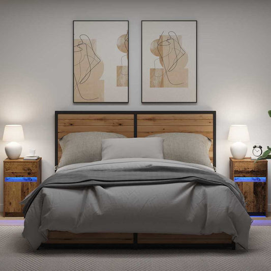 LED Bedside Cabinet 2 pcs Old wood 38 x 34 x 61 cm
