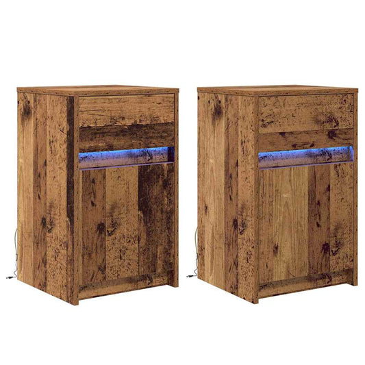 LED Bedside Cabinet 2 pcs Old wood 38 x 34 x 61 cm