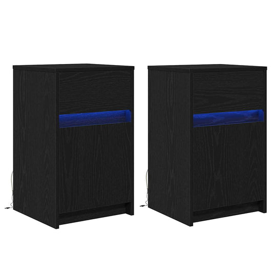LED Bedside Cabinet 2 pcs Black oak 38 x 34 x 61 cm