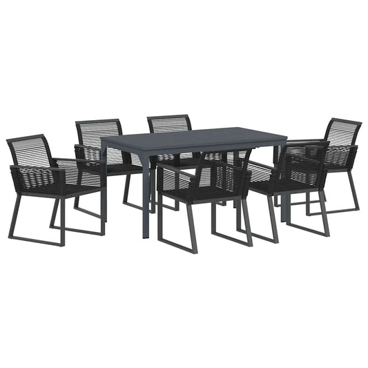 Garden Dining Set 7 pcs Black Poly Rattan