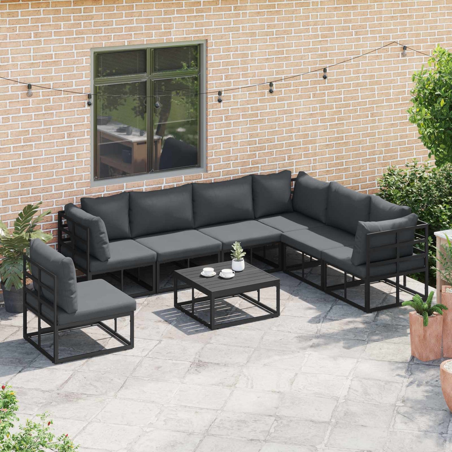 Garden Sofa Set with Cushion 8 pcs Black Aluminium