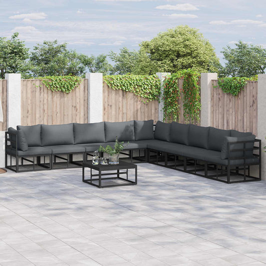 Garden Sofa Set 10 pcs Black Aluminium