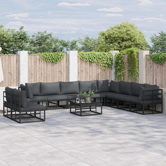 Garden Sofa Set 11 pcs Black Aluminium
