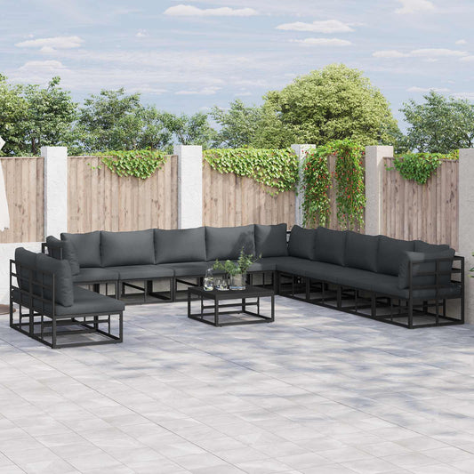 Garden Sofa Set 12 pcs Black Aluminium