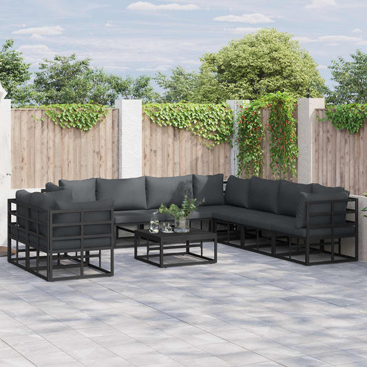 Garden Sofa Set 10 pcs Black Aluminium