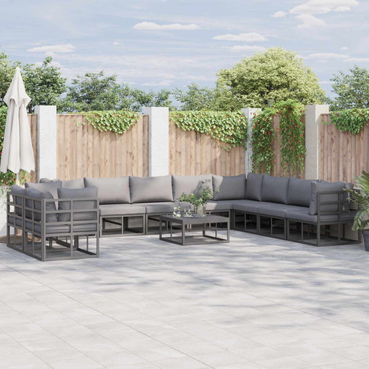 Garden Sofa Set 11 pcs Black Aluminium