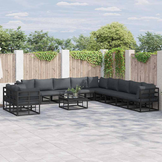 Garden Sofa Set 11 pcs Black Aluminium