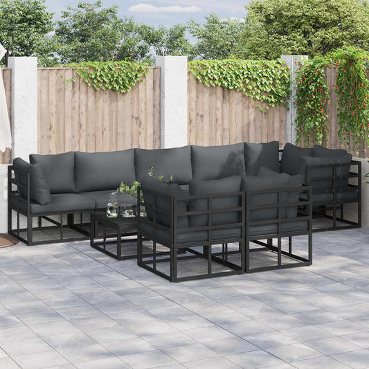 Garden Sofa Set 9 pcs Black Aluminium