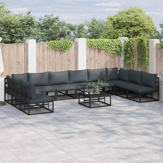Garden Sofa Set 10 pcs Black Aluminium