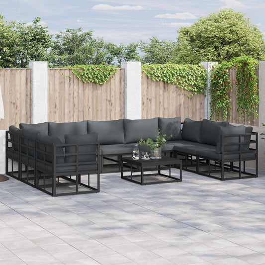 Garden Sofa Set 10 pcs Black Aluminium