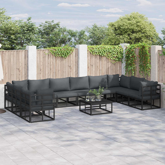Garden Sofa Set 11 pcs Black Aluminium