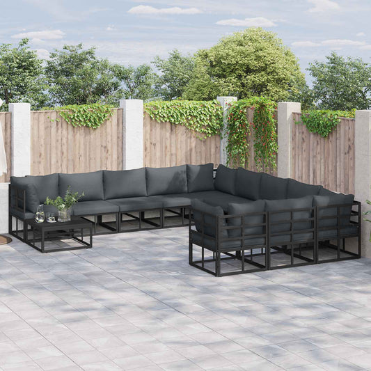 Garden Sofa Set 11 pcs Black Aluminium