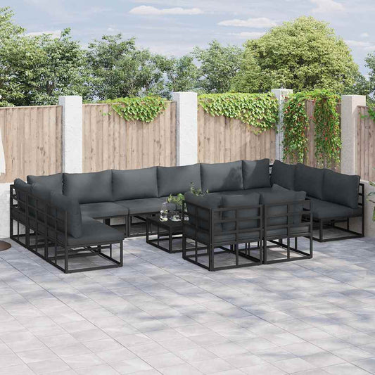 Garden Sofa Set 12 pcs Black Aluminium