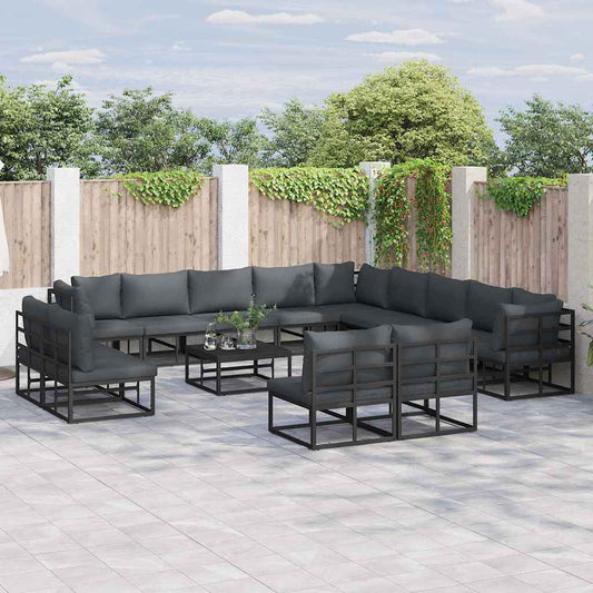 Garden Sofa Set 13 pcs Black Aluminium
