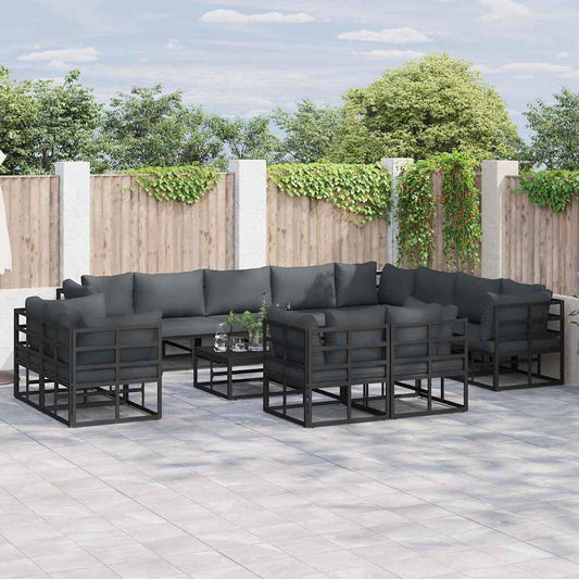 Garden Sofa Set 13 pcs Black Aluminium