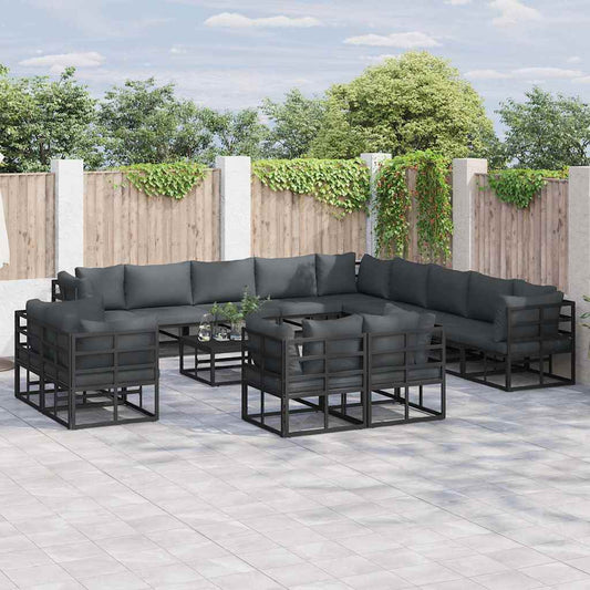 Garden Sofa Set 14 pcs Black Aluminium