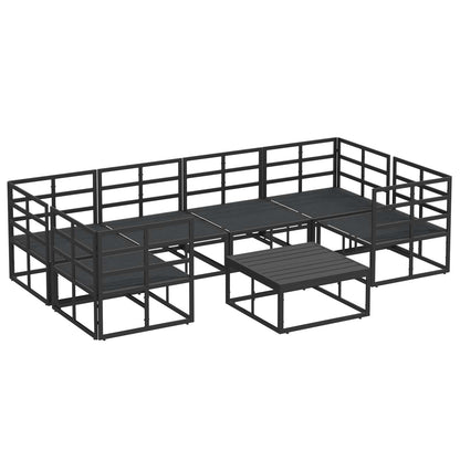 Garden Sofa Set with Cushion 7 pcs Black Aluminium