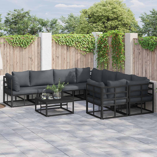 Garden Sofa Set 9 pcs Black Steel