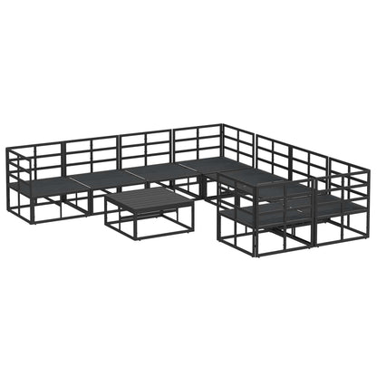 Garden Sofa Set with Cushion 9 pcs Black Steel