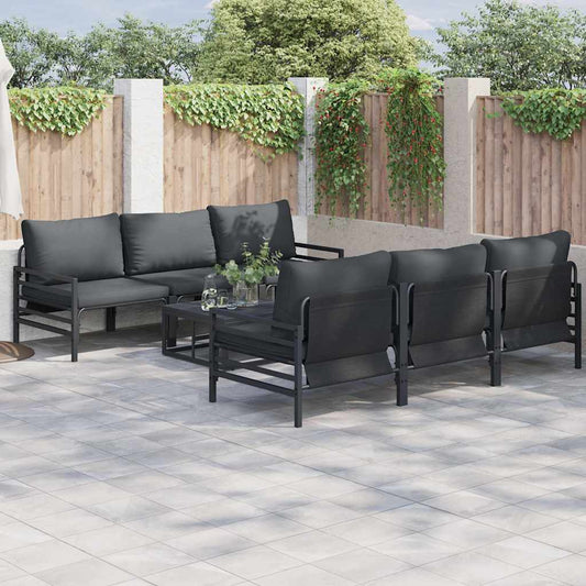 Garden Sofa Set 7 pcs Black Steel