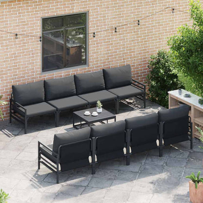 Garden Sofa Set with Cushion 9 pcs Black Steel