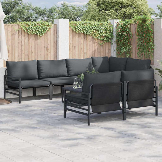 Garden Sofa Set 7 pcs Black Steel