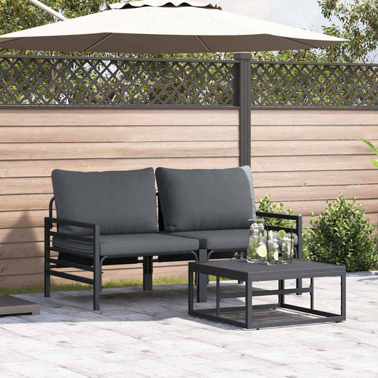 Garden Sofa Set 3 pcs Black Steel