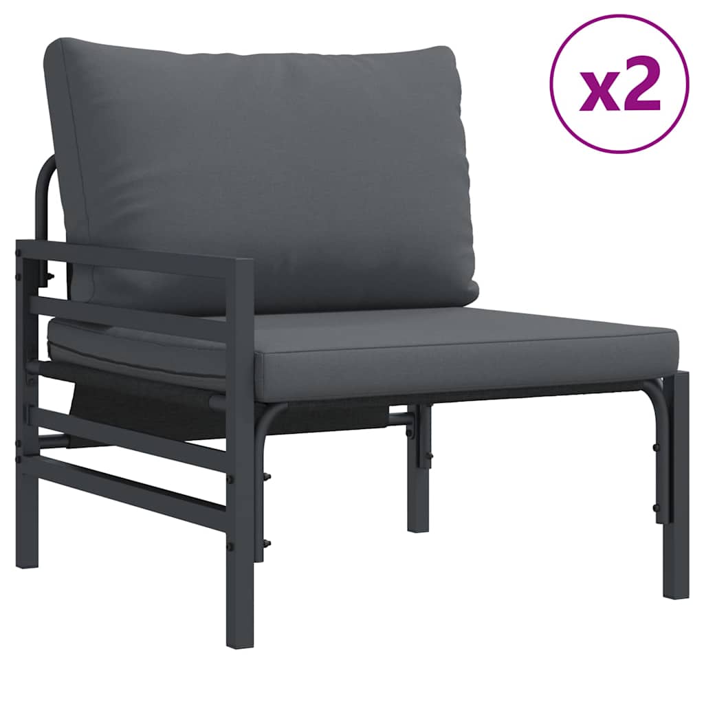 Garden Sofa Set with Cushion 3 pcs Black Steel