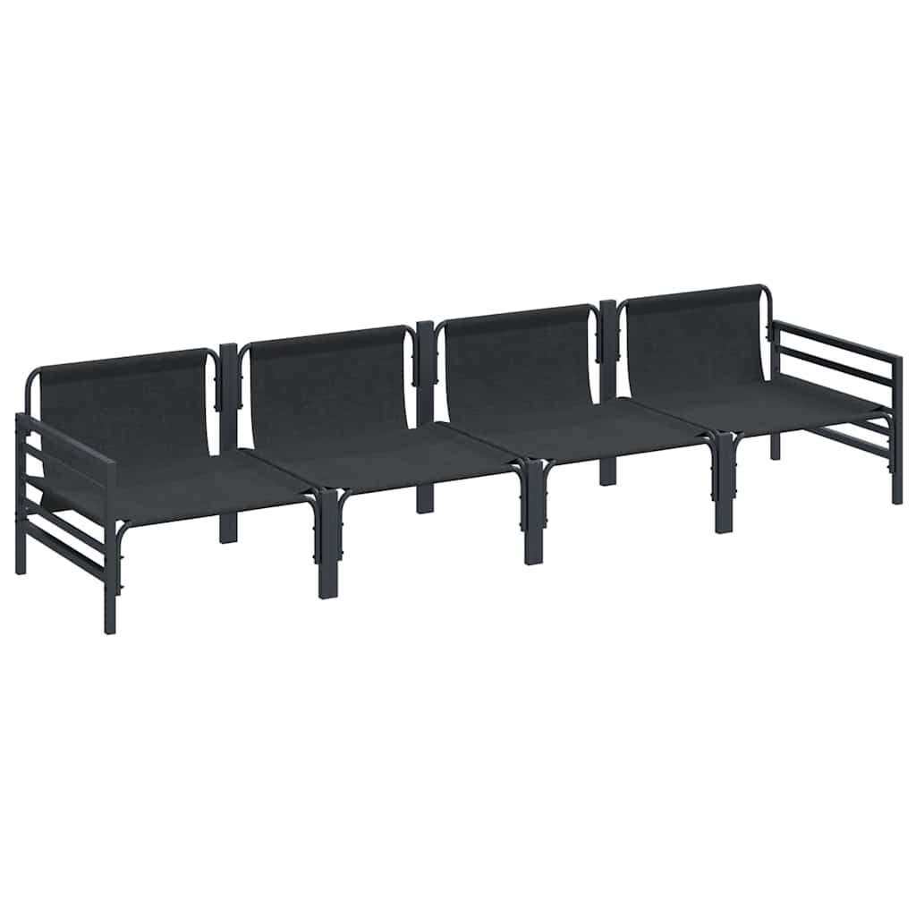 Garden Sofa Set with Cushion 4 pcs Black Steel