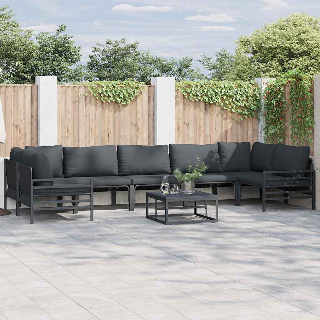 Garden Sofa Set with Cushion 7 pcs Black Steel