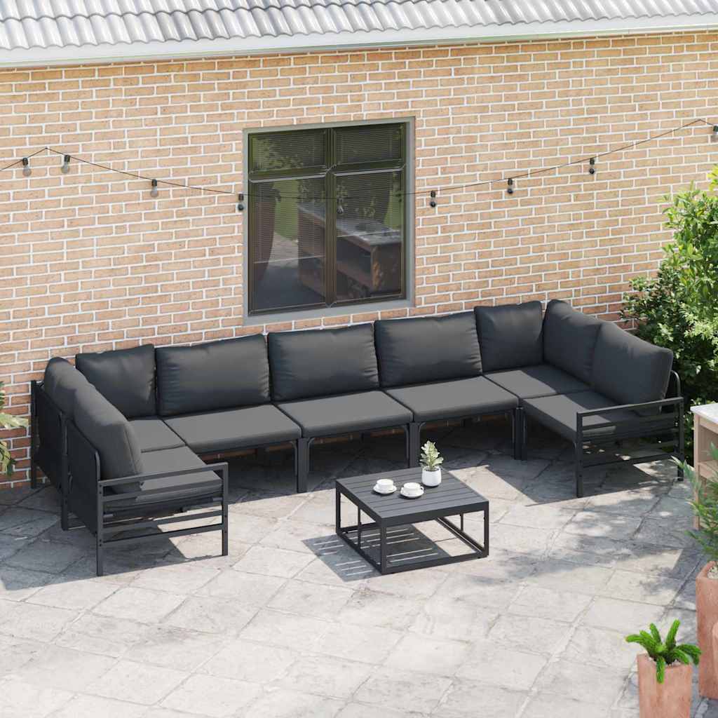 Garden Sofa Set with Cushion 7 pcs Black Steel