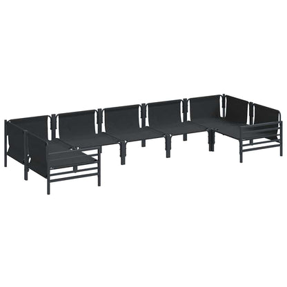 Garden Sofa Set with Cushion 7 pcs Black Steel