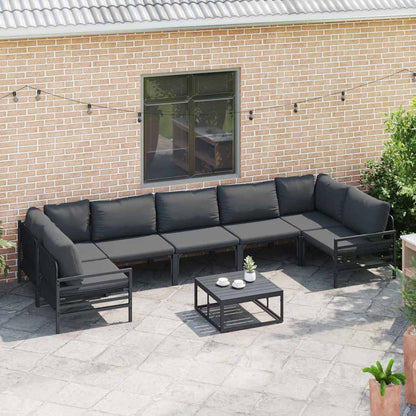 Garden Sofa Set with Cushion 8 pcs Black Steel