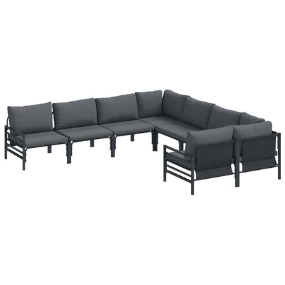 Garden Sofa Set with Cushion 8 pcs Black Steel