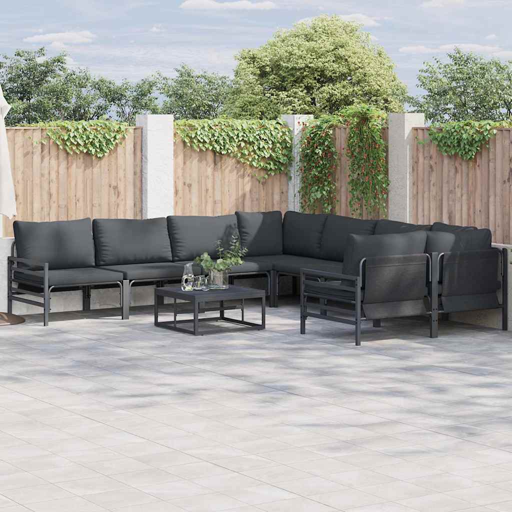 Garden Sofa Set with Cushion 9 pcs Black Steel