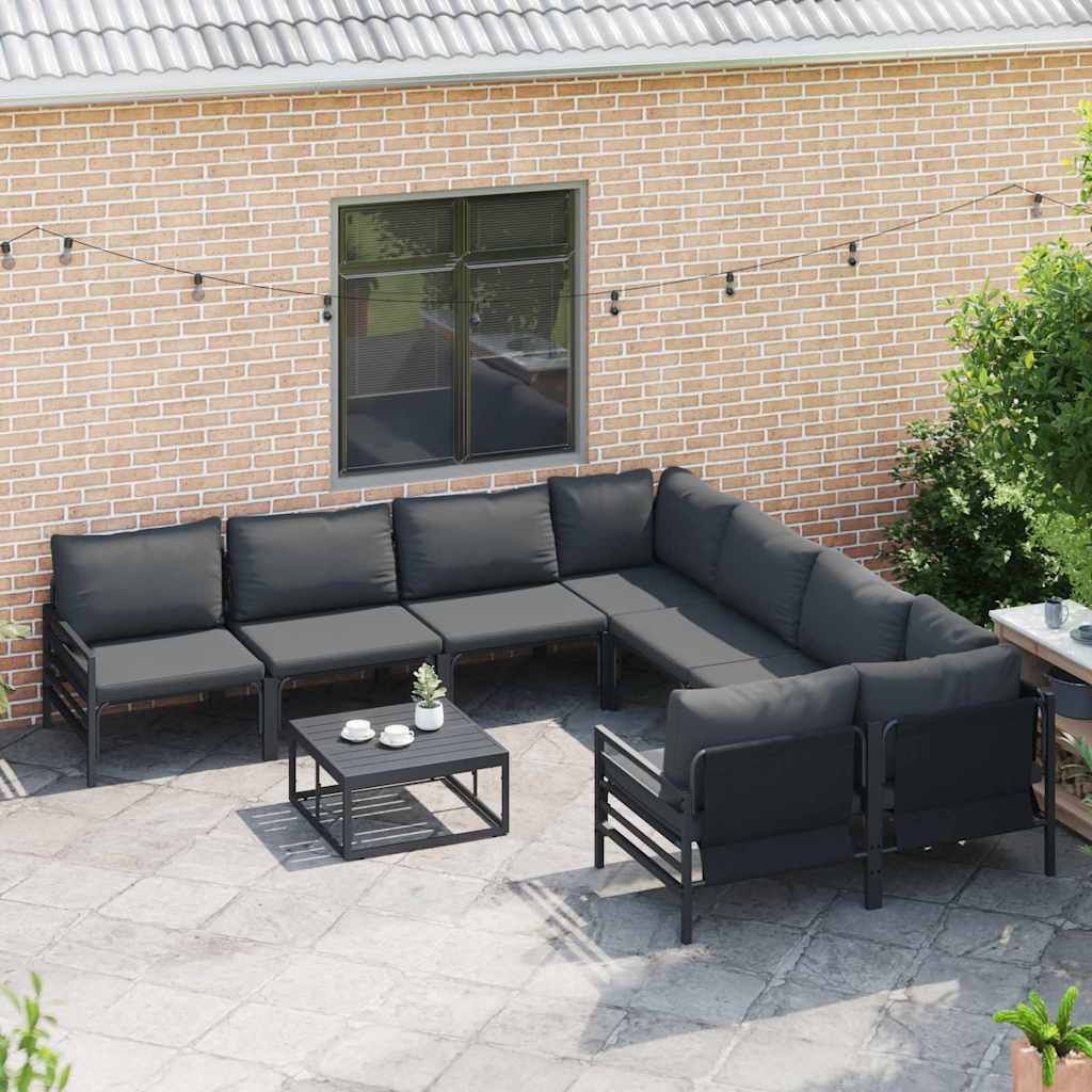 Garden Sofa Set with Cushion 9 pcs Black Steel