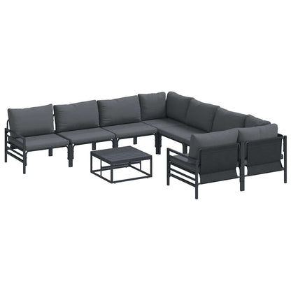 Garden Sofa Set with Cushion 9 pcs Black Steel