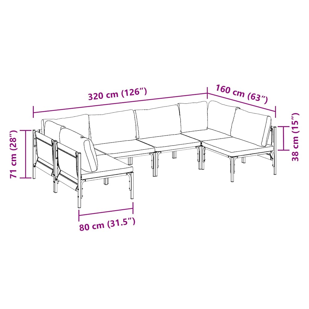 Garden Sofa Set with Cushion 6 pcs Black Steel