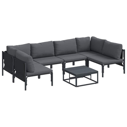 Garden Sofa Set with Cushion 7 pcs Black Steel