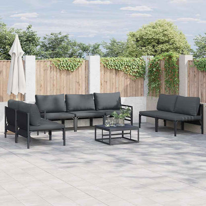 Garden Sofa Set with Cushion 7 pcs Black Steel