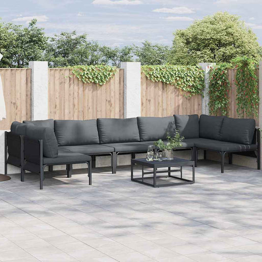 Garden Sofa Set 7 pcs Black Steel