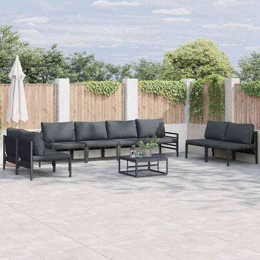 Garden Sofa Set 9 pcs Black Steel