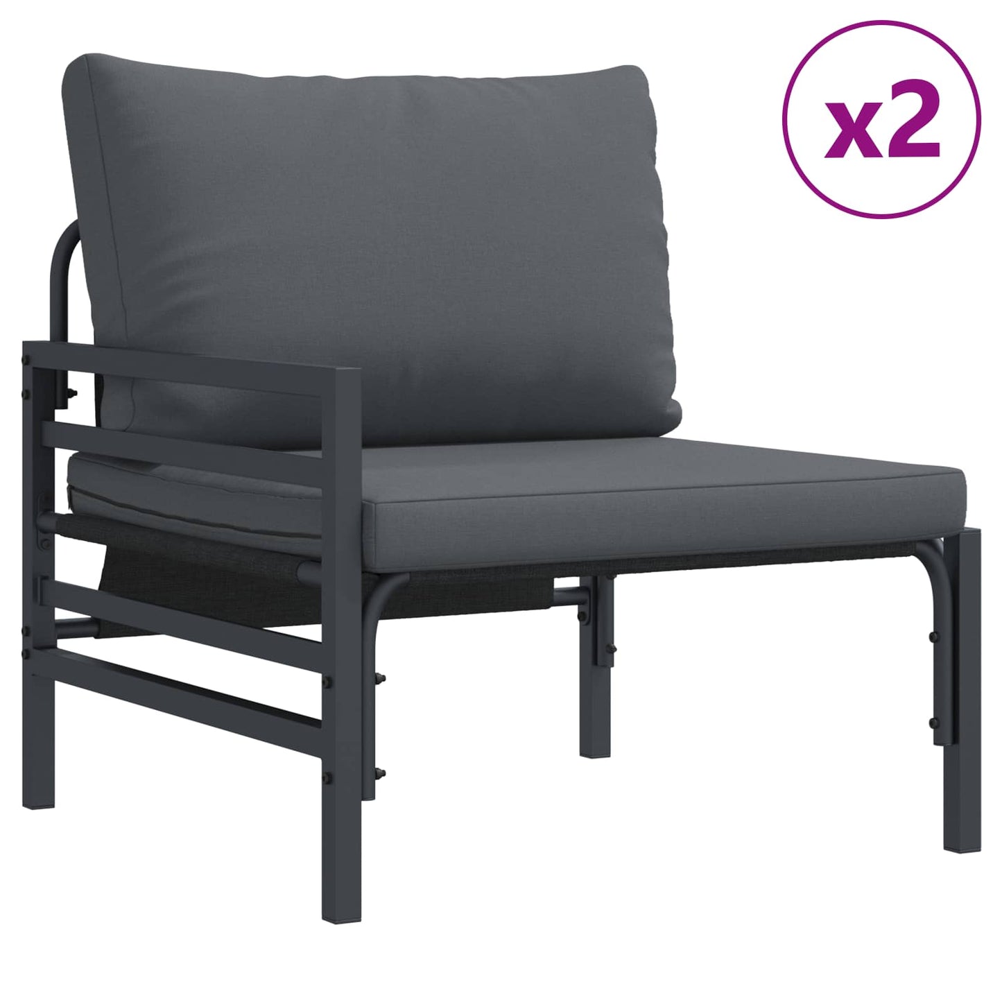 Garden Sofa Set with Cushion 6 pcs Black Steel