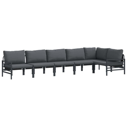 Garden Sofa Set with Cushion 6 pcs Black Steel
