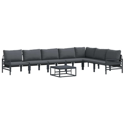 Garden Sofa Set with Cushion 8 pcs Black Steel