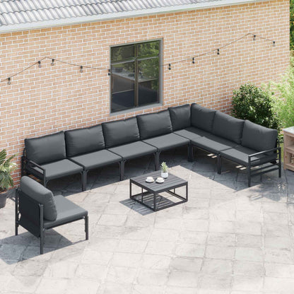 Garden Sofa Set with Cushion 9 pcs Black Steel